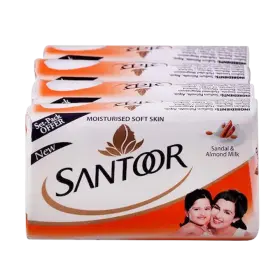 Santoor Sandal & Almond Milk Moisturised Soft Skin Soap 100 g (Pack of 4)