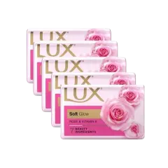 Lux Rose & Vitamin E Soft Glowing Skin Soap Bar 75 g (Pack Of 5)