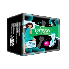 Whisper ultra  Bindazzz Night Sanitary Pads XL+ 7 Pieces