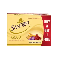 Santoor Gold Soap with Saffron, Sandal & Sakura Extracts, 125g (Buy 3 Get 1 free)