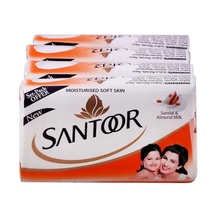 Santoor Sandal & Almond Milk Moisturised Soft Skin Soap 100 g (Pack of 4)