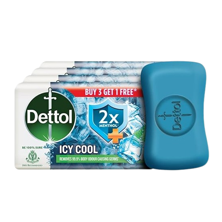 Dettol Icy Cool Bathing Soap Bar With 2x Menthol 75 g (Pack Of 4)